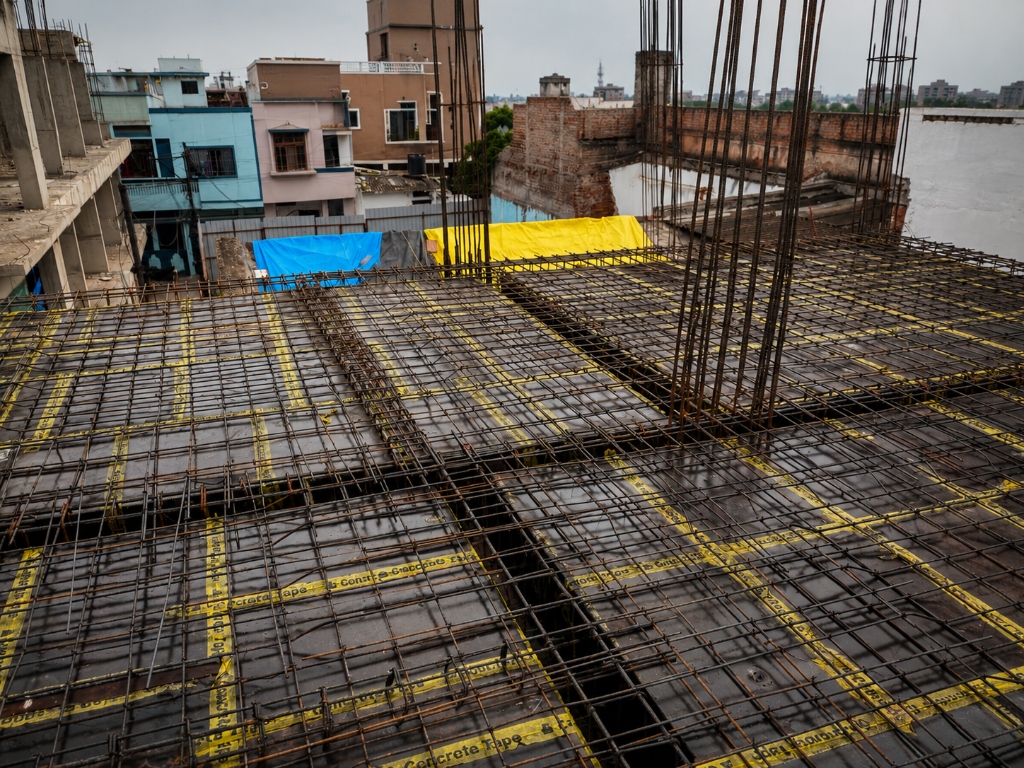 Residential building framing under active construction